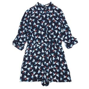 ALICE + OLIVIA Love Dove Button Down Romper Twee Vintage Novelty Print Womens 12
